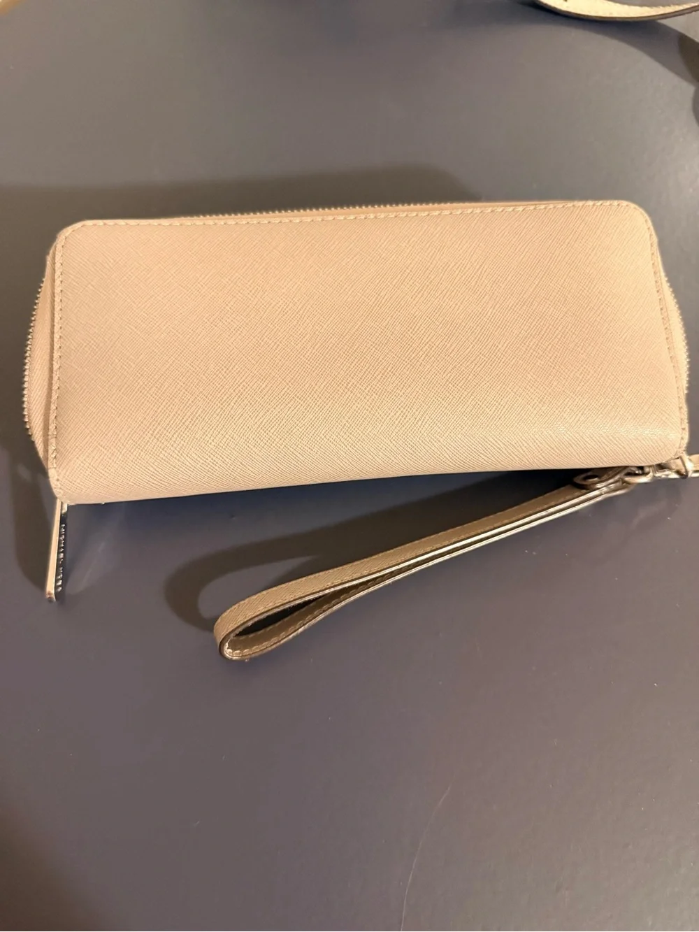Michael Kors Beige Saffiano Zip Wristlet Wallet with Gold Logo